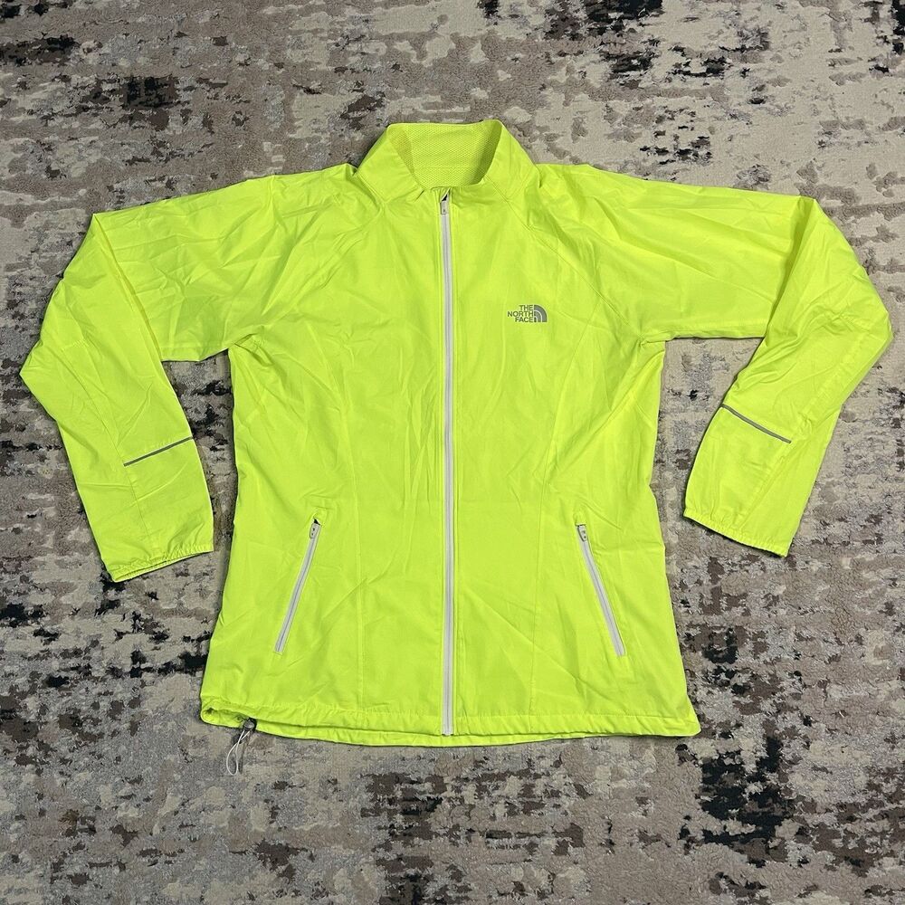 The North Face Women’s Sz L Neon Yellow Reflective Running Rain Jacket Flight